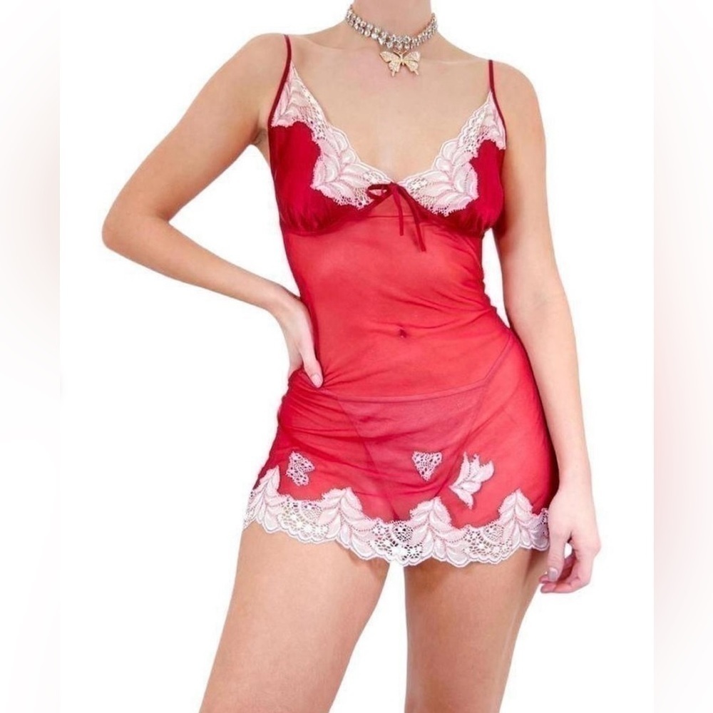 Victoria’s Secret Y2K red lingerie slip dress size M